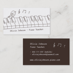 Tarjeta De Visita Pájaro Cantando en Teclado de Piano Doodle Profeso