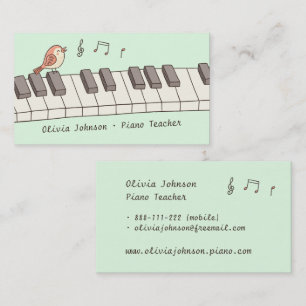 Tarjeta De Visita Pájaro Cantando en Teclado Música Profesor de Pian