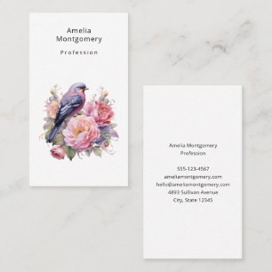 Tarjeta De Visita Pájaro Cantando sobre Peonías Rosadas