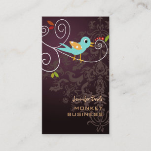 Tarjeta De Visita Pájaro retro en una rama + merlot
