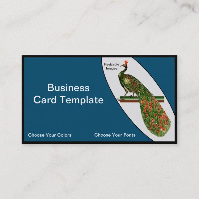 Tarjeta De Visita Pájaros Arte Acuarela Detallada Peacock (Anverso)