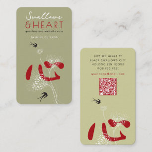 Tarjeta De Visita Pájaros Golondrina Corazón Chino Kanji Floral Orie
