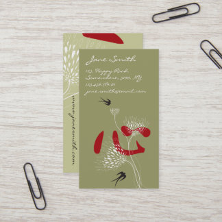 Tarjeta De Visita Pájaros Golondrina Corazón Chino Kanji Floral Orie