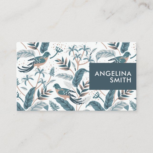 Tarjeta De Visita Pájaros pasteles patrón floral tropical minimalist (Anverso)