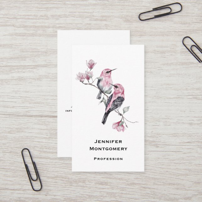 Tarjeta De Visita Pájaros rosados en una rama de árbol (Anverso/Reverso In Situ)