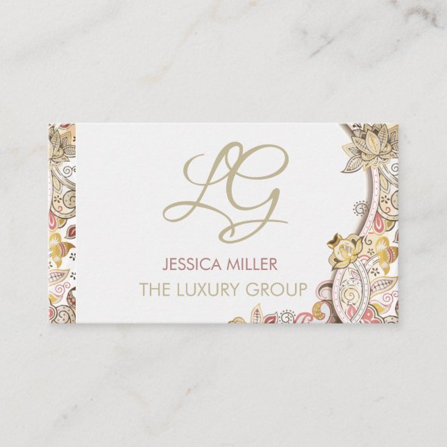 Tarjeta De Visita Palabras elegantes de Paisley Gold Ruby de lujo (Anverso)