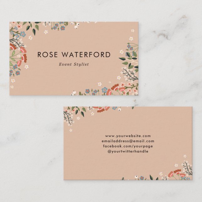 Tarjeta De Visita Paleta Neutral Boho Flores Silvestres (Anverso / Reverso)