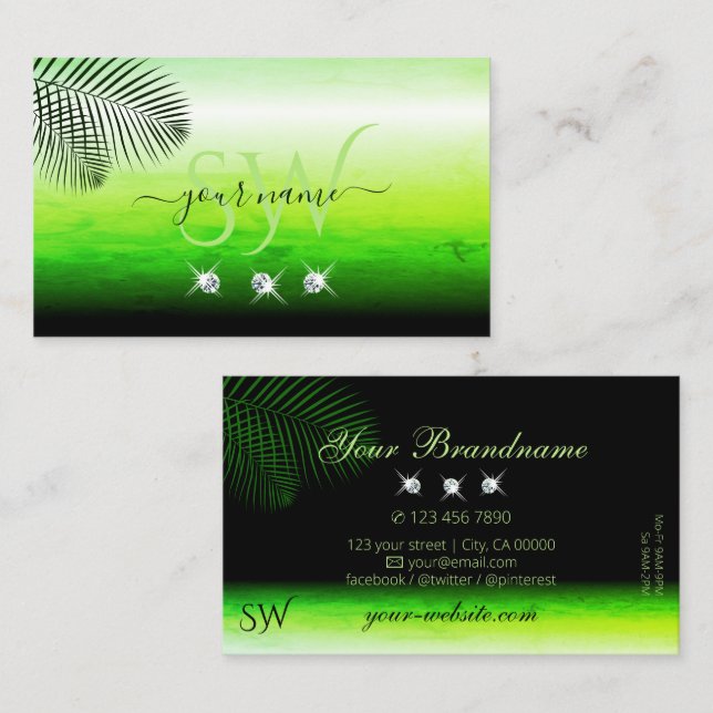 Tarjeta De Visita Palm de acuarelas verdes deja las iniciales de los (Anverso / Reverso)