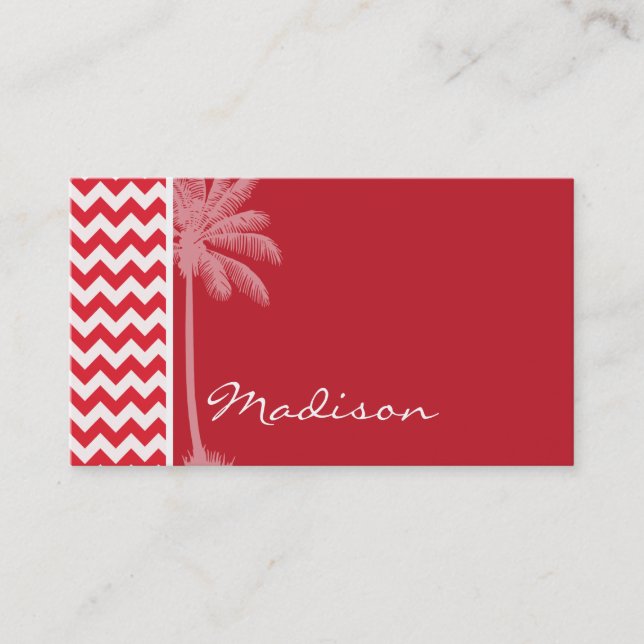 Tarjeta De Visita Palm de verano; Alizarin Crimson Chevron; zig zag (Anverso)