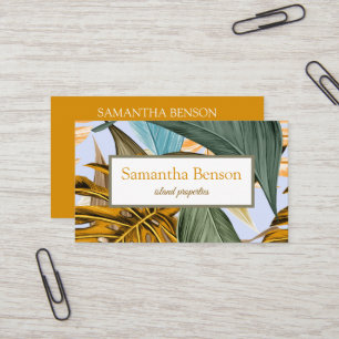 Tarjeta De Visita Palm deja isla tropical verde y cuadrado blanco
