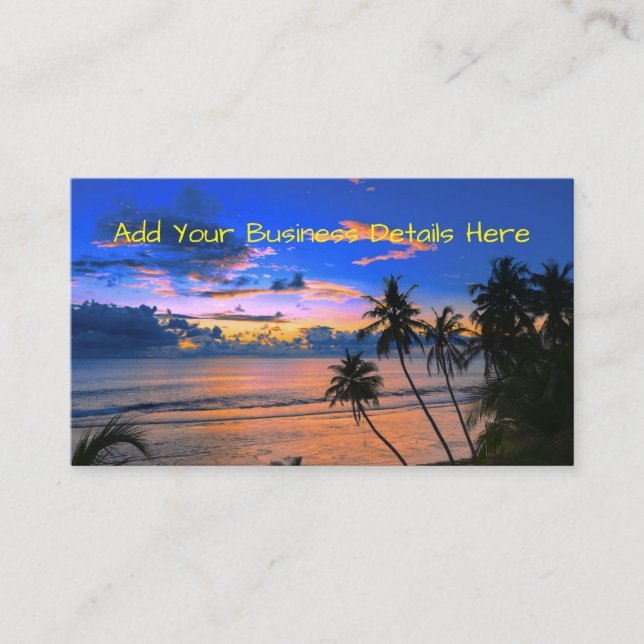 Tarjeta De Visita Palm Tree Island Tropical Beach Exotic Beach Sunse (Anverso)