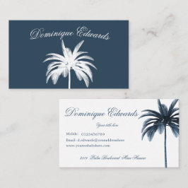 Tarjeta De Visita Palm Tree Tropical Blue White Professional