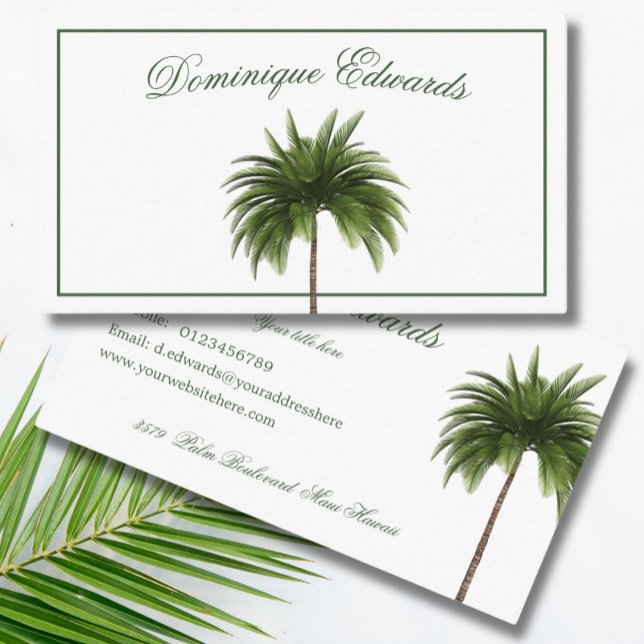Tarjeta De Visita Palm Tree Tropical Green Profesional (Subido por el creador)