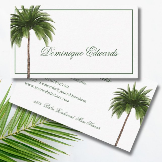Tarjeta De Visita Palm Tree Tropical Green Stylish Profesional (Subido por el creador)