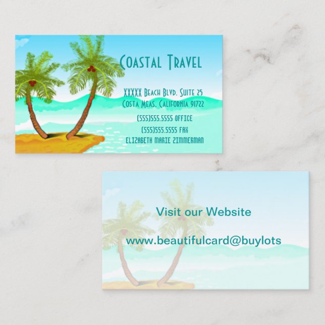 Tarjeta De Visita Palm Tree's Beach Template-Change Text (Anverso / Reverso)