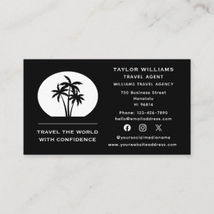Tarjeta De Visita Palm Trees Tropical Beach Black White Travel Agent