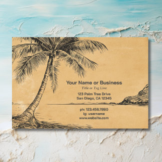Tarjeta De Visita Palm Trees Tropical Beach Vintage Style Sketch