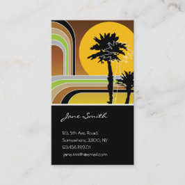 Tarjeta De Visita Palm Trees Tropical Retro Beach Sunset Stripes Mod
