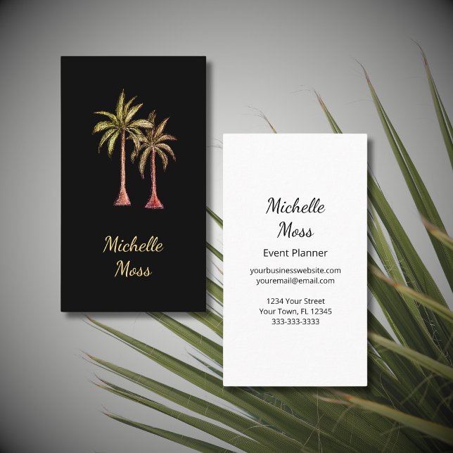 Tarjeta De Visita Palm Trees Tropicales Elegante Negro Botánico (Subido por el creador)