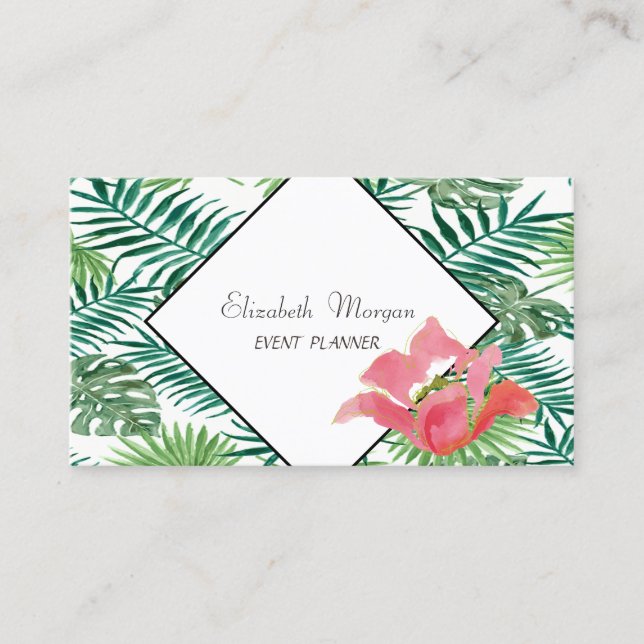 Tarjeta De Visita Palm tropical moderna deja a Hibiskus hawaiano (Anverso)