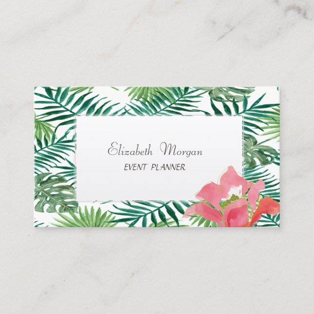 Tarjeta De Visita Palm Tropical Moderna Hawai Hibiskus (Anverso)