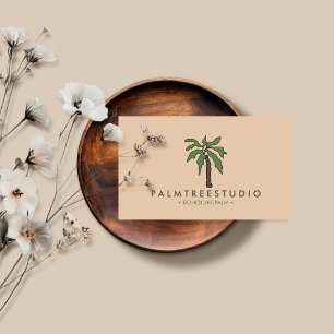 Tarjeta De Visita Palma Tropical Minimalista Natural Beige