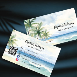 Tarjeta De Visita Palmeras de playa tropical código QR medios social
