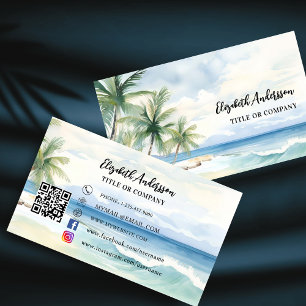 Tarjeta De Visita Palmeras de playa tropical código QR medios social