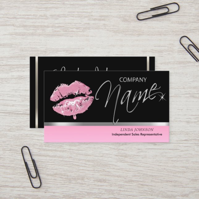 Tarjeta De Visita Palo de labios rosado y plata (Anverso/Reverso In Situ)