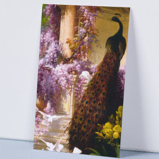 Tarjeta De Visita Palomas y pavos reales en un jardín