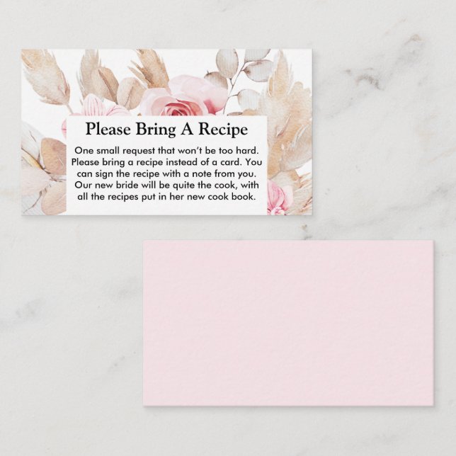 Tarjeta De Visita Pampas Floral Grasa Bridal Ducha Receta (Anverso / Reverso)