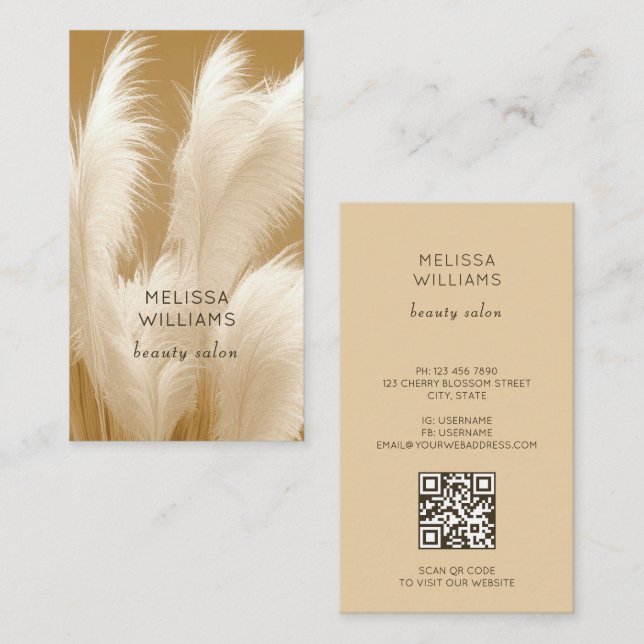 Tarjeta De Visita Pampas Grass Beige Sepia Photo | QR  Code (Anverso / Reverso)
