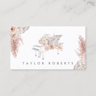 Tarjeta De Visita pampas grass boho flores piano business card