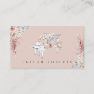 Tarjeta De Visita pampas grass boho flores piano business card