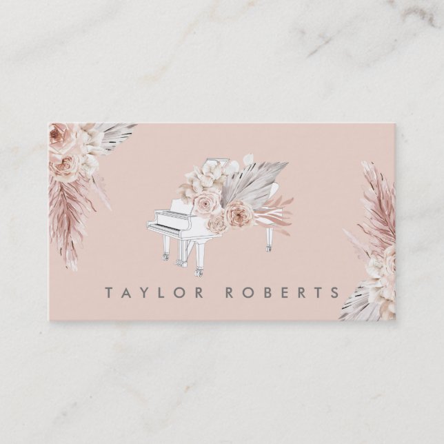 Tarjeta De Visita pampas grass boho flores piano business card (Anverso)