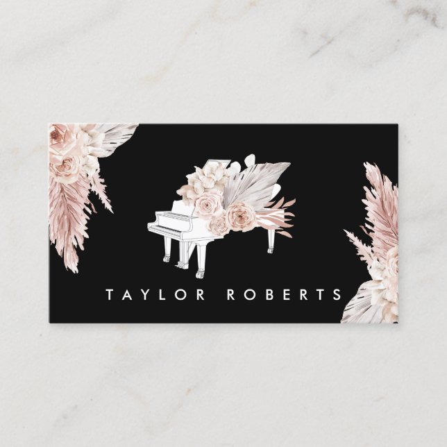 Tarjeta De Visita pampas grass boho flores piano business card (Anverso)