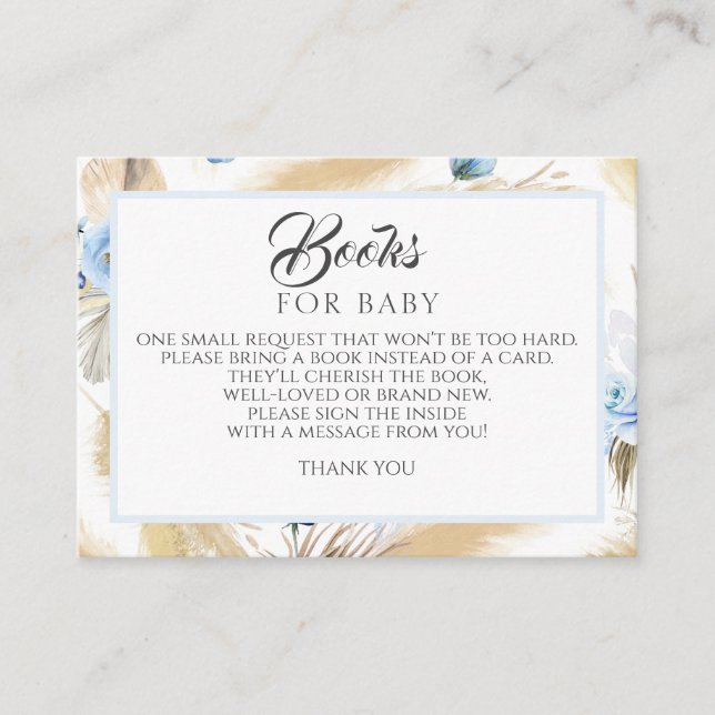 Tarjeta De Visita Pampas Grass Dusty Blue Floral Baby Books Solicitu (Anverso)