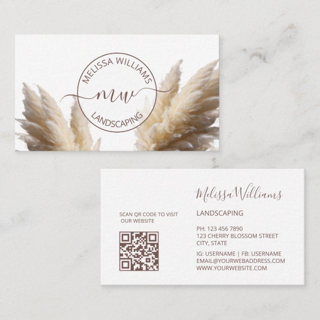 Tarjeta De Visita Pampas Grass Photo Boho Logo (Anverso / Reverso)