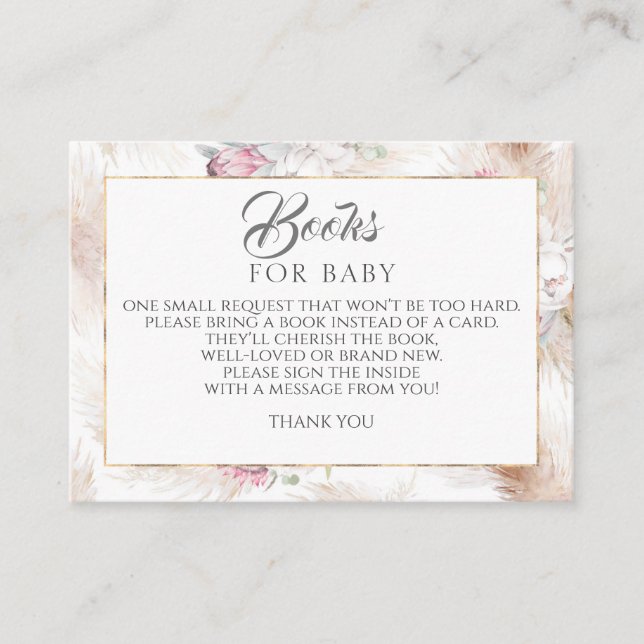 Tarjeta De Visita Pampas Grass Pink Floral Baby Books Solicitud (Anverso)
