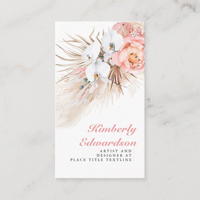 Tarjeta De Visita Pampas Grass Pink Flowers White Orchids Moda (Anverso)