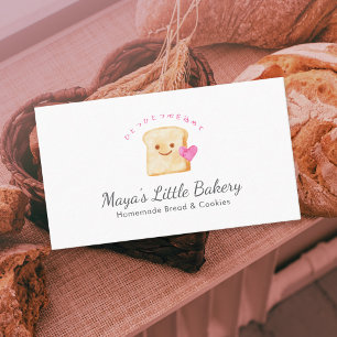 Tarjeta De Visita Pan Kawaii Rosa Acuarela Panadería