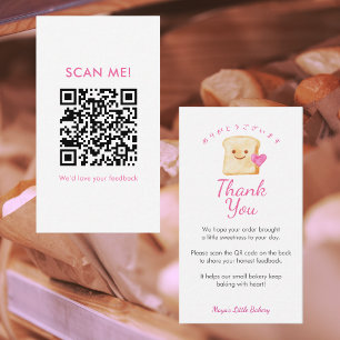 Tarjeta De Visita Pan Kawaii Rosa Deja una reseña Código QR
