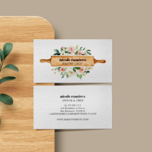 Tarjeta De Visita Panadería acuarela Floral Rolling Pin Patisserie