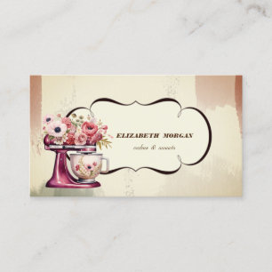 Tarjeta De Visita Panadería acuarela Polvo Mezclador Retro Rojo Flor