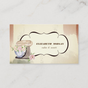 Tarjeta De Visita Panadería acuática Pastry Floral Retro Mixer