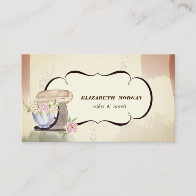 Tarjeta De Visita Panadería acuática Pastry Floral Retro Mixer (Anverso)