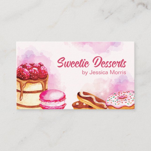 Tarjeta De Visita Panadería acuática Pink Professional Pastry (Anverso)