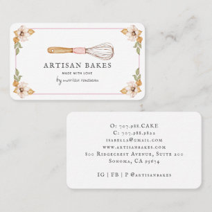 Tarjeta De Visita Panadería Baker Acuarela Utensilios de Repostería