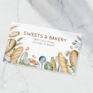 Tarjeta De Visita Panadería Baker Dulce Pastelería a mano Acuarela