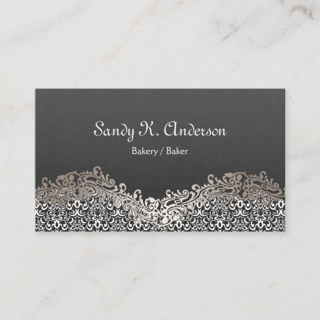 Tarjeta De Visita Panadería / Baker - Elegante Lace Damask (Anverso)